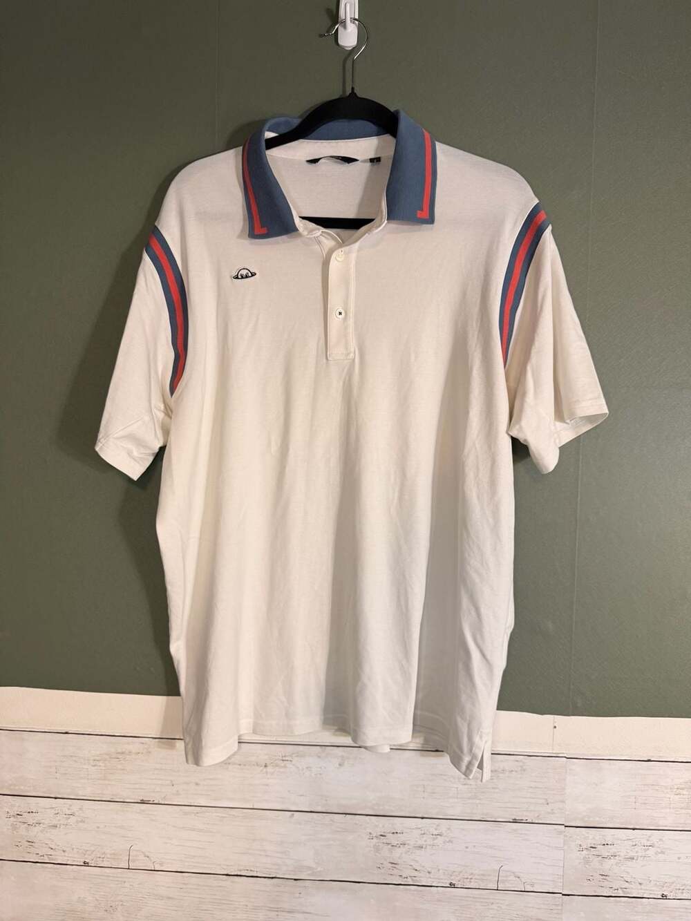 Radmor Golf Pima Cotton Blend Stripe Sleeve Polo Shirt White Blue Red Mens XL